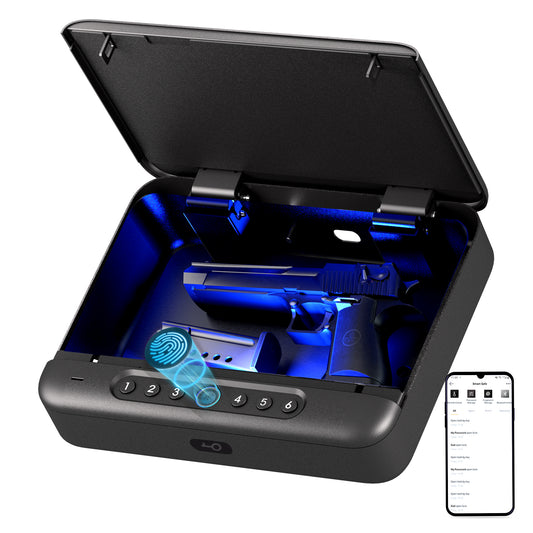 PINEWORLD K3 WiFi Biometric Gun Safe for Pistols with APP/Fingerprint/Keys/Passcode, 4 Ways Quick Access Pistols Safe Gun Lock Box for Firearm