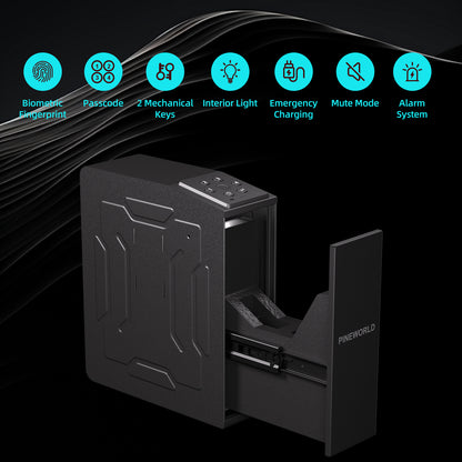 Biometric Slider Bedside Handgun Safe  for Nightstand-with 3 Quick Access Fingerprint, PIN Code, KEY