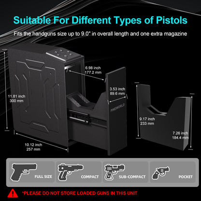 Biometric Slider Bedside Handgun Safe  for Nightstand-with 3 Quick Access Fingerprint, PIN Code, KEY